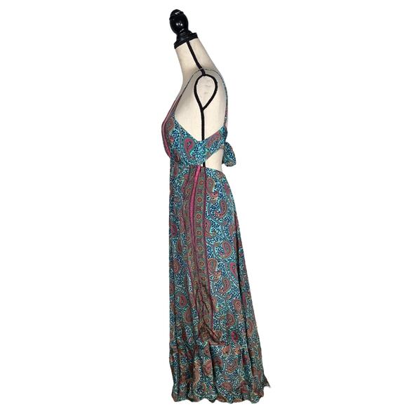 MANDALA Bohemian Blue Pink Floral Paisley Halter Maxi Dress   One Size - Picture 2 of 4